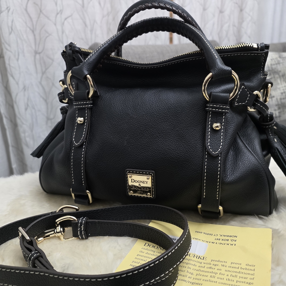 Dooney & Bourke Large Black Leather Sorrento Satchel with Detachable Strap